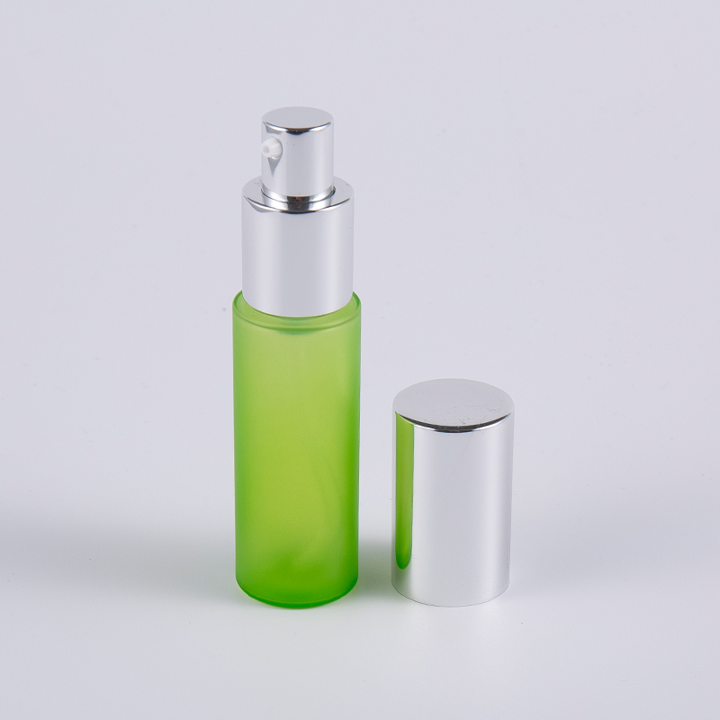 Botella de loción de pared gruesa redonda PET PETG de escarcha verde 20 ml 30 ml con bomba