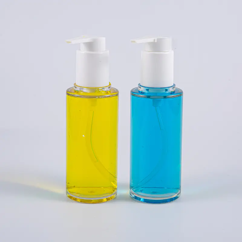Botella clara de la loción de la forma redonda de PETG 100ml con la bomba plástica blanca