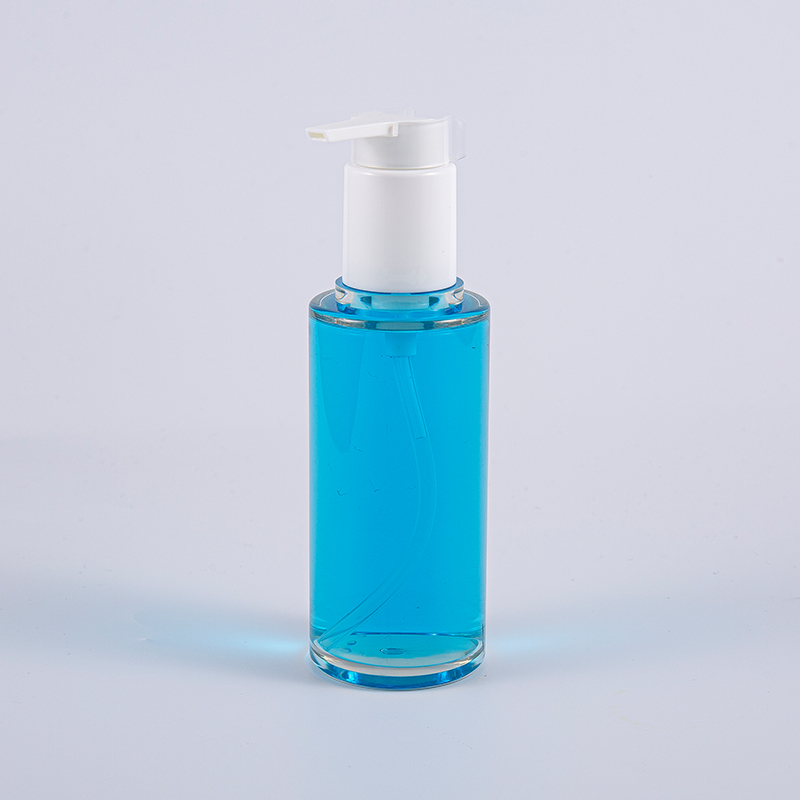 Botella clara de la loción de la forma redonda de PETG 100ml con la bomba plástica blanca Botella clara de la loción de la forma redonda de PETG 100ml con la bomba plástica blanca