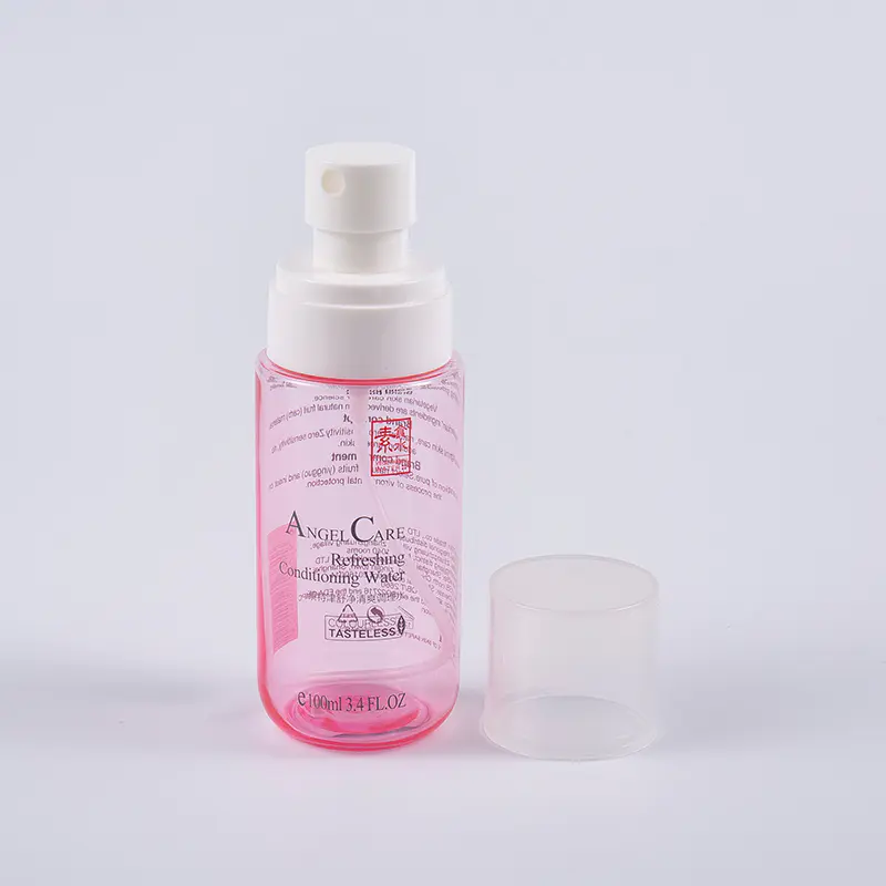 Botellas de tóner facial de color rosa transparente de 100 ml