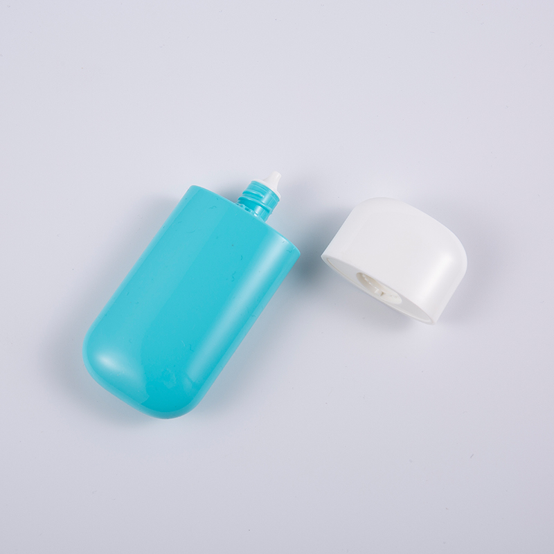 Botella de protector solar de PE azul de 30 ml y 50 ml con protección UV