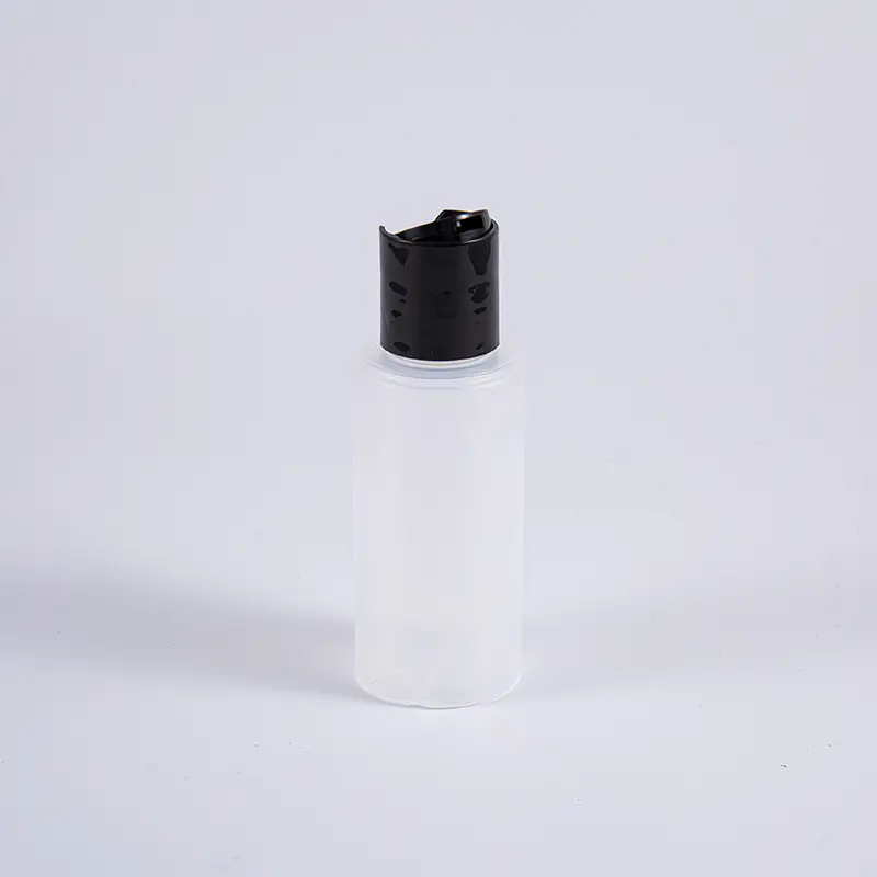 Botella redonda de polietileno Frost de 75 ml con tapa abatible