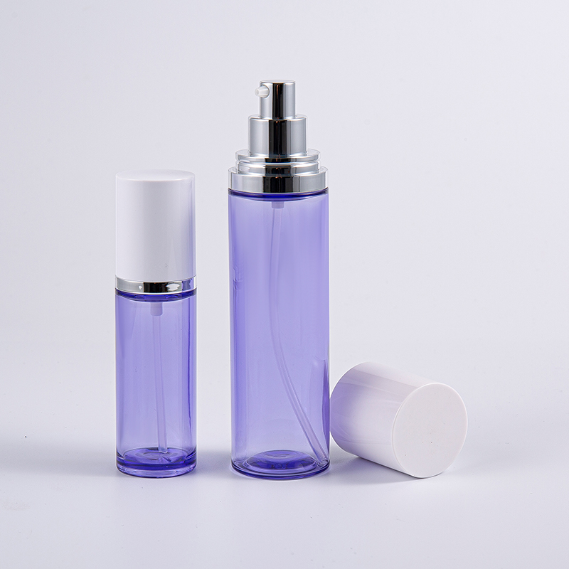 Botella redonda púrpura de la loción del suero del color 100ml con la bomba de aluminio Botella redonda púrpura de la loción del suero del color 100ml con la bomba de aluminio